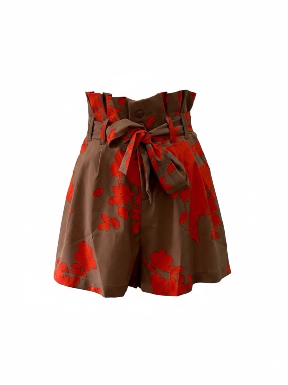 Rules of Etiquette NWT Paperbag Waist Floral Shorts Small Tan Red Poppy Tie belt
